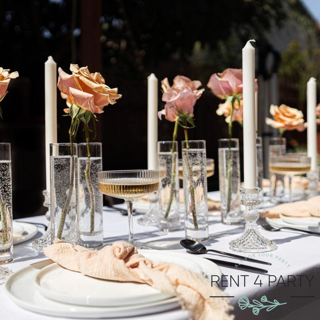 Elegant low clear candle holders rental Sacramento CA | Rent4.Party