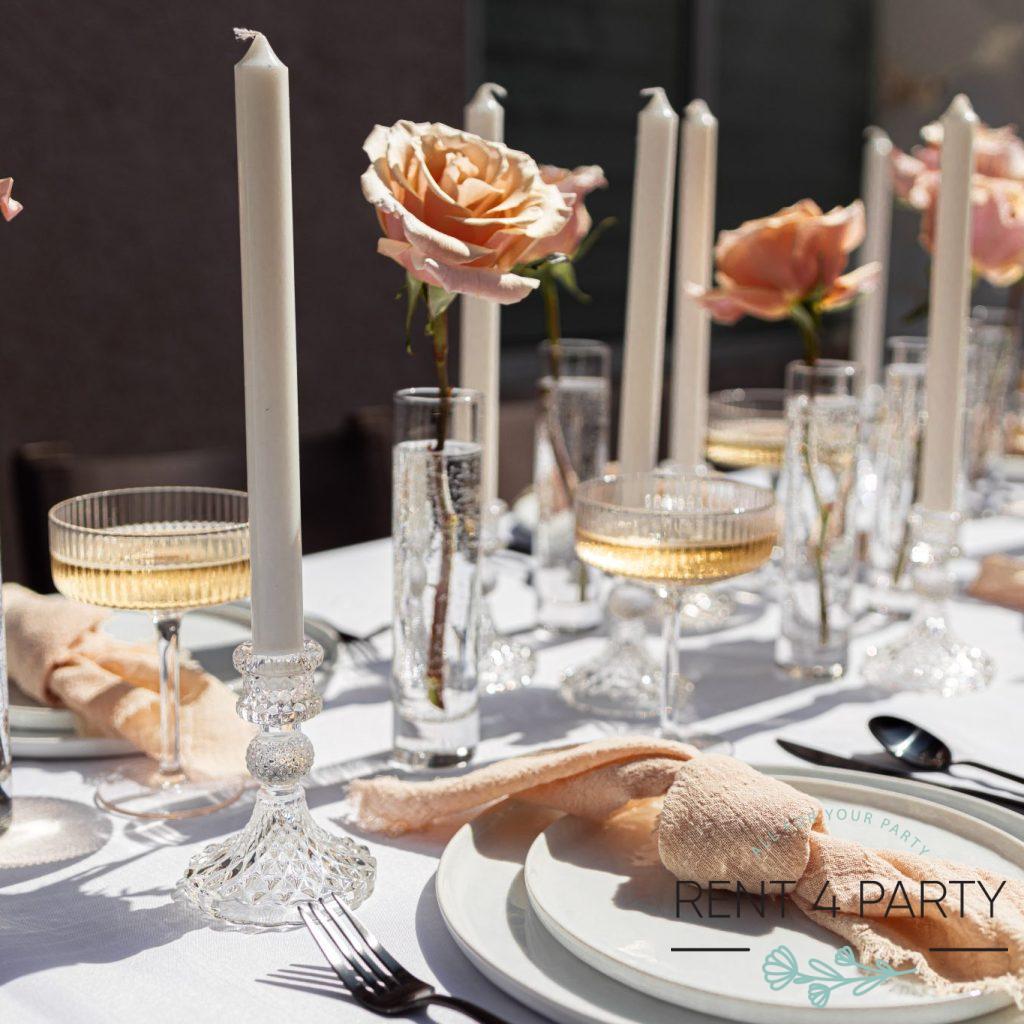 Elegant low clear candle holders rental Sacramento CA | Rent4.Party