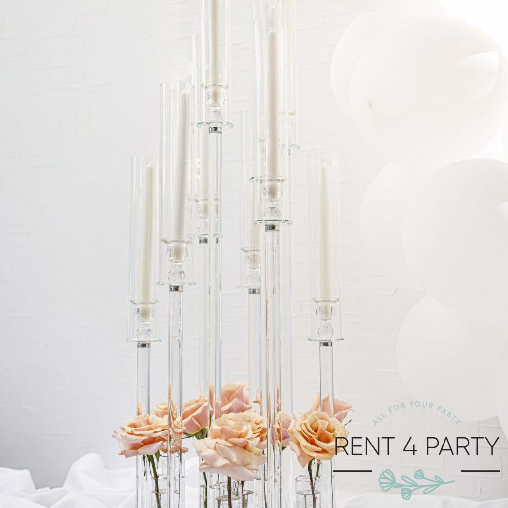 Elegant tall clear candle holders rental Sacramento CA | Rent4.Party