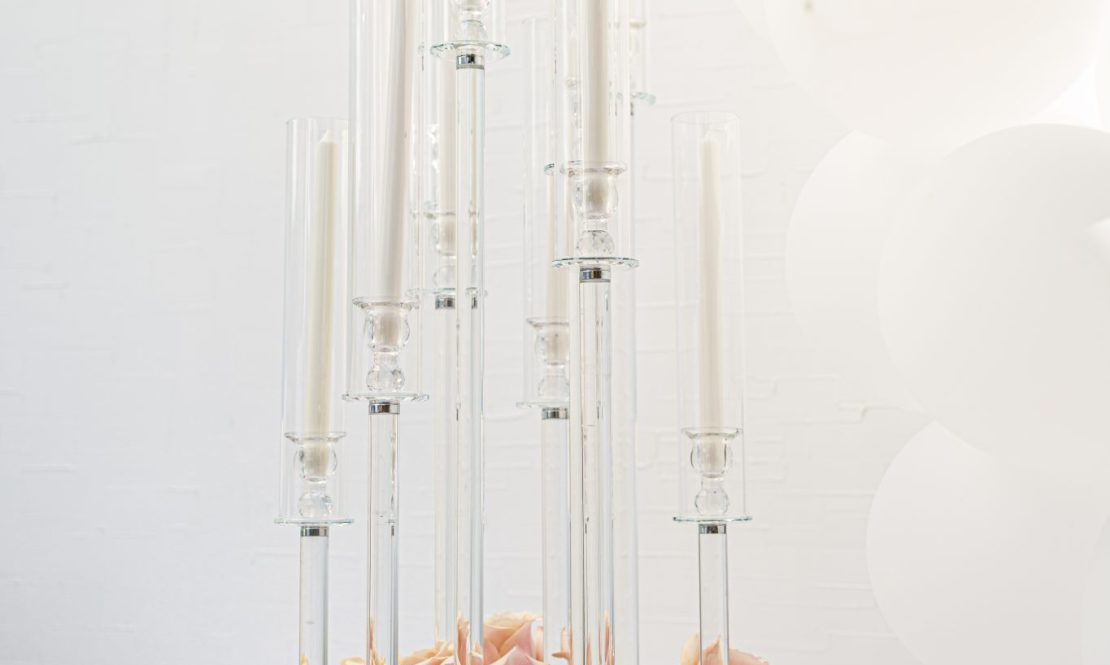 Elegant tall clear candle holders rental Sacramento CA | Rent4.Party