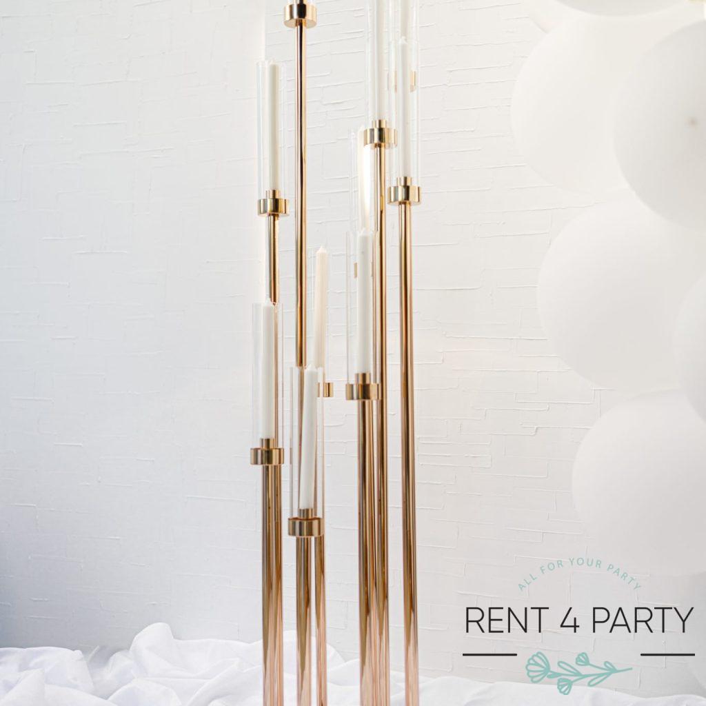 Elegant tall golden candle holders rental Sacramento CA | Rent4.Party