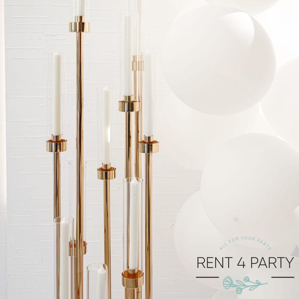 Elegant tall golden candle holders rental Sacramento CA | Rent4.Party