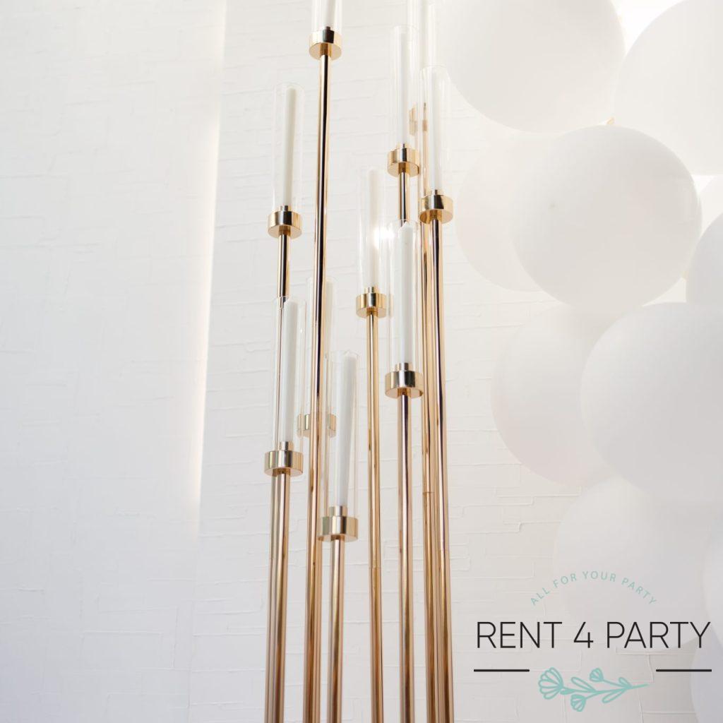 Elegant tall golden candle holders rental Sacramento CA | Rent4.Party