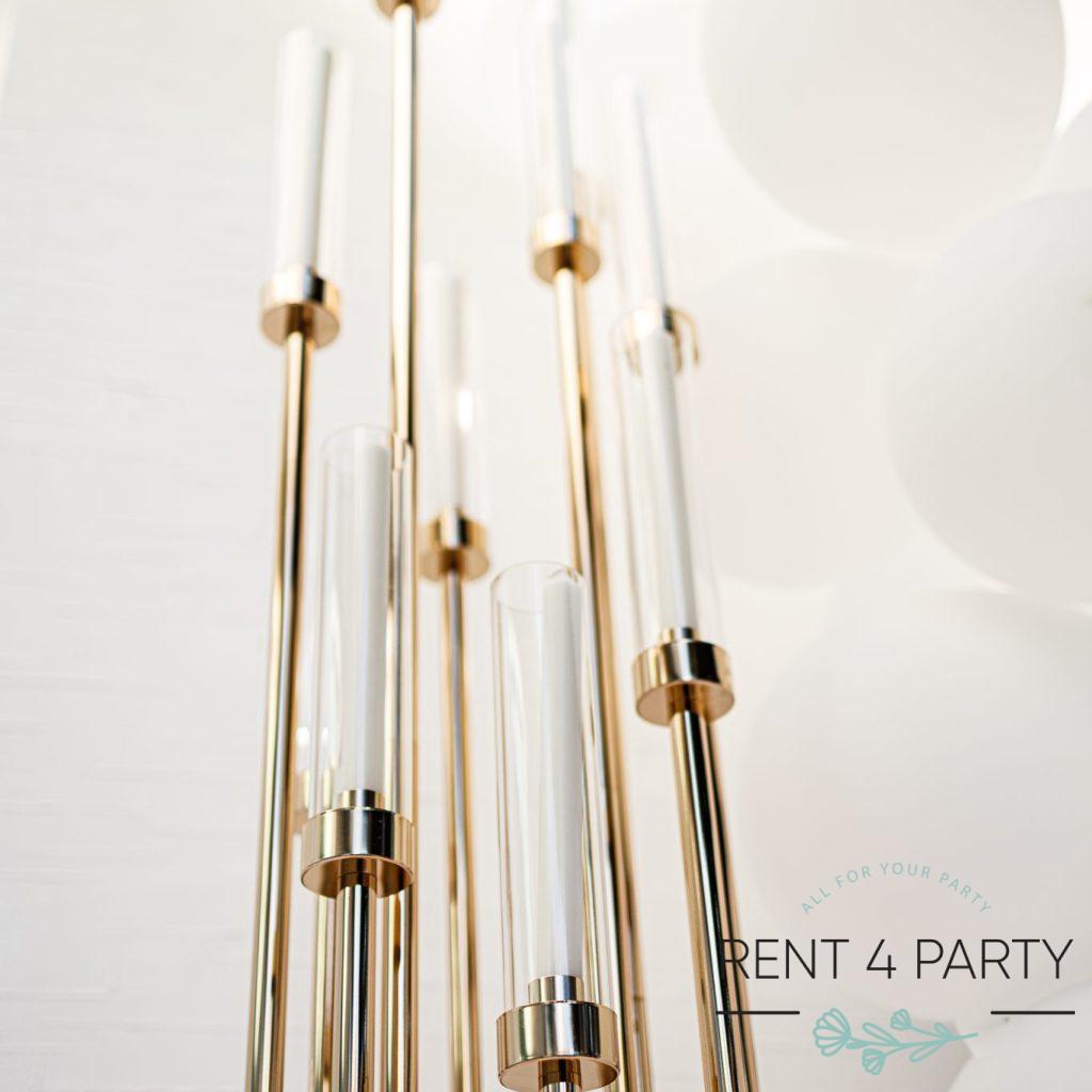 Elegant tall golden candle holders rental Sacramento CA | Rent4.Party