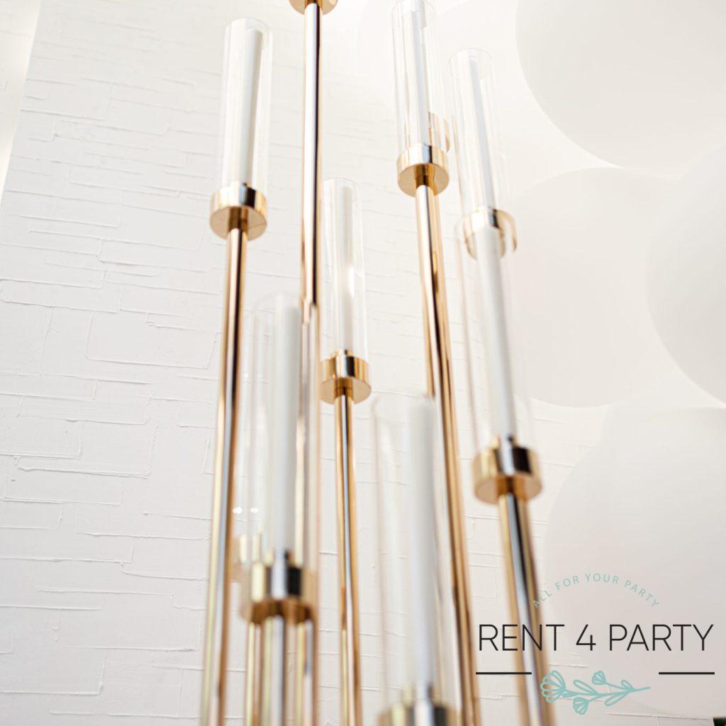 Elegant tall golden candle holders rental Sacramento CA | Rent4.Party