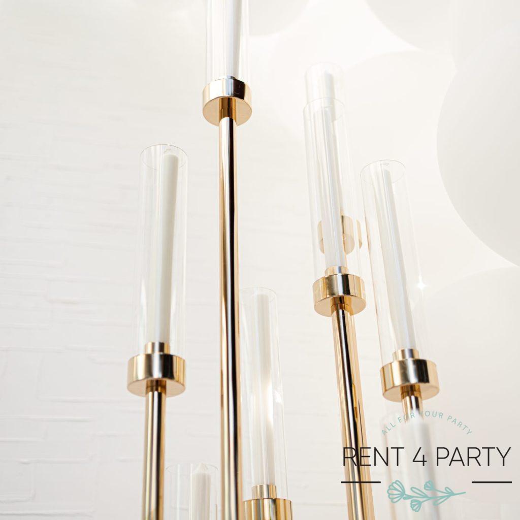Elegant tall golden candle holders rental Sacramento CA | Rent4.Party