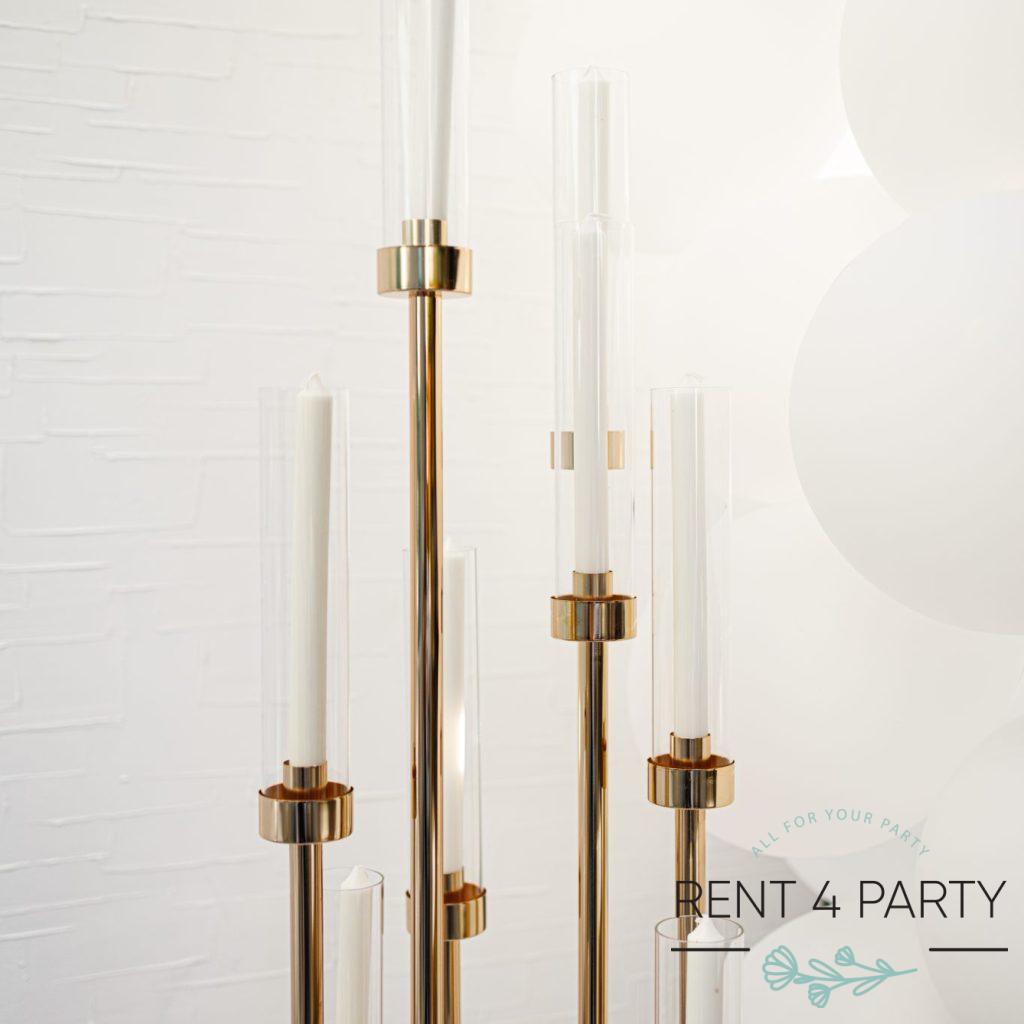Elegant tall golden candle holders rental Sacramento CA | Rent4.Party