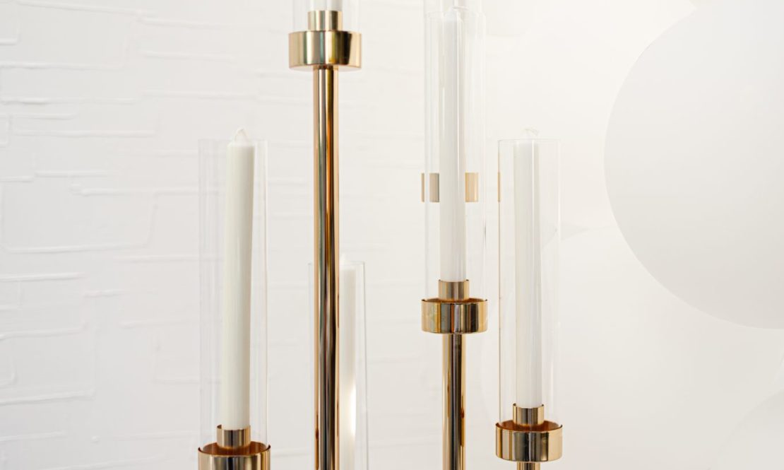 Elegant tall golden candle holders rental Sacramento CA | Rent4.Party