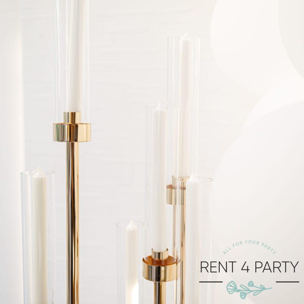 Elegant tall golden candle holders rental Sacramento CA | Rent4.Party