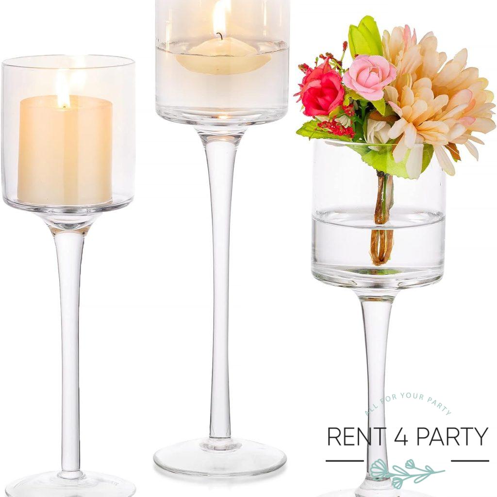 Chic clear candle holders rental Sacramento CA | Rent4.Party