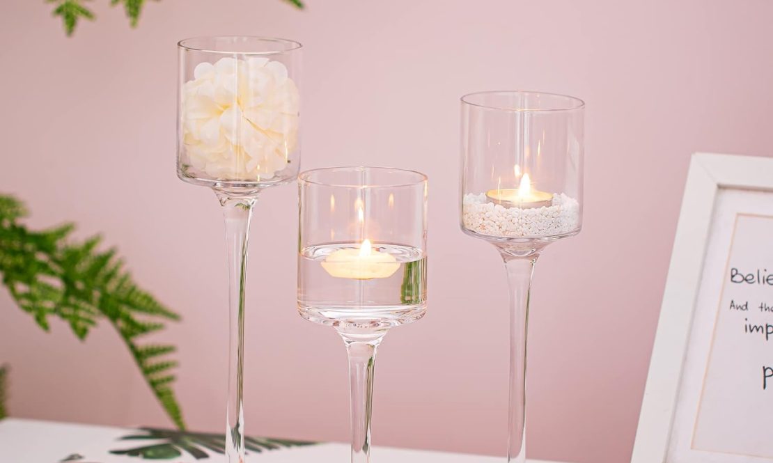 Chic clear candle holders rental Sacramento CA | Rent4.Party