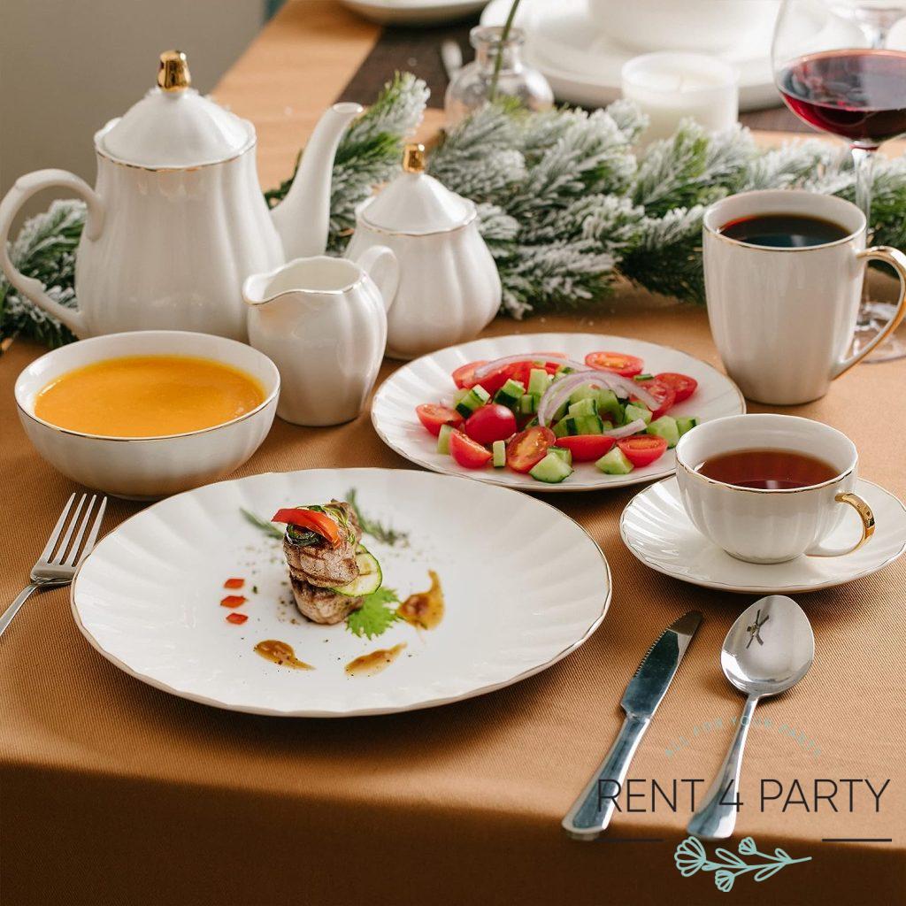 Classic dinnerware a golden rim set rental Sacramento CA | Rent4.Party