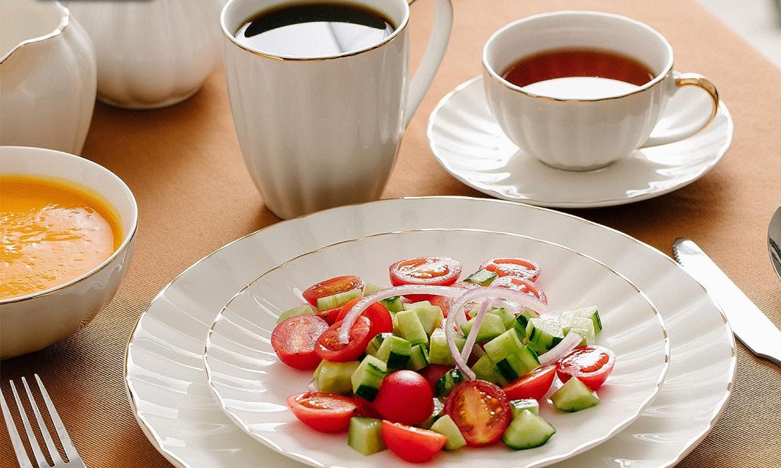 Classic dinnerware a golden rim set rental Sacramento CA | Rent4.Party