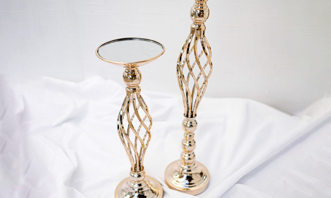 Elegant golden compositional vase stands rental Sacramento CA | Rent4.Party