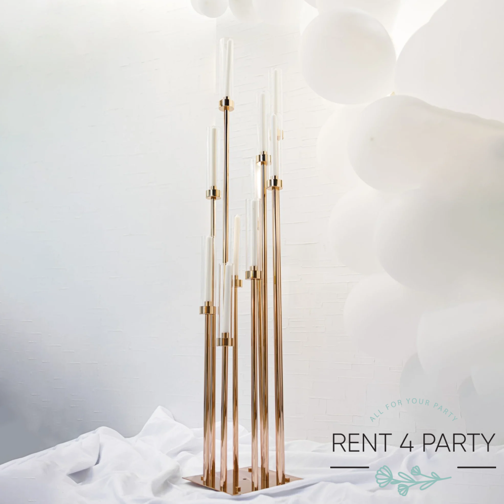 Elegant tall golden candle holders rental Sacramento CA | Rent4.Party