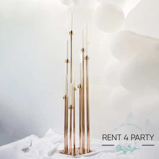 Elegant tall golden candle holders rental Sacramento CA | Rent4.Party