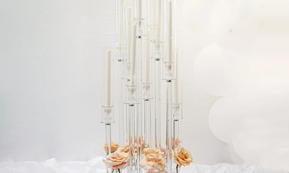 Elegant tall clear candle holders rental Sacramento CA | Rent4.Party